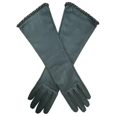 Pre-owned Chanel Leather Long Gloves In Grey