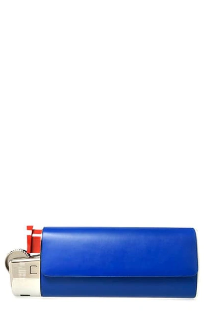Shop Moschino Lighter Leather Clutch In Blue