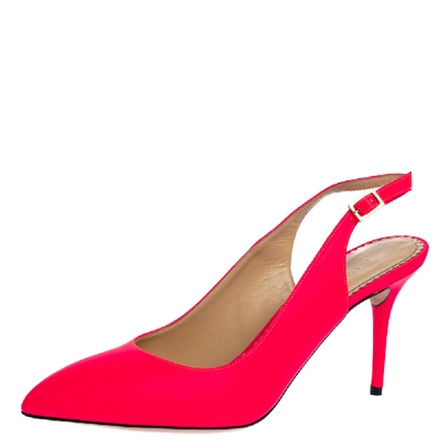 Pre-owned Charlotte Olympia Neon Pink Leather Slingback Court Pumps Size 39