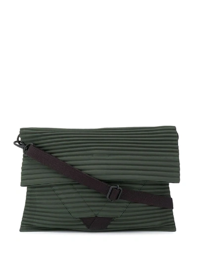 Shop Issey Miyake Pleat Detail Messenger Bag In Green