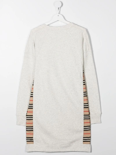 Shop Burberry Teen Check Panel Sweatshirt Dress In Grey