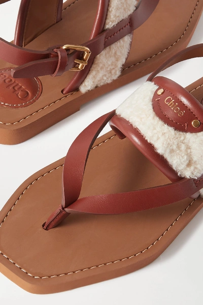 Shop Chloé Woody Shearling And Leather Sandals In Beige
