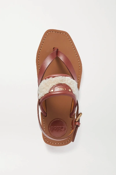 Shop Chloé Woody Shearling And Leather Sandals In Beige