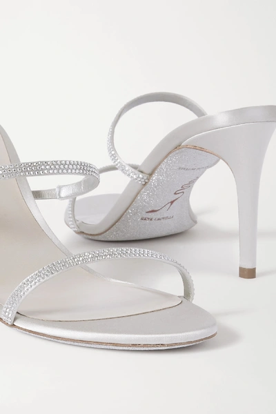 Shop René Caovilla Bessie Crystal-embellished Satin Mules In Silver