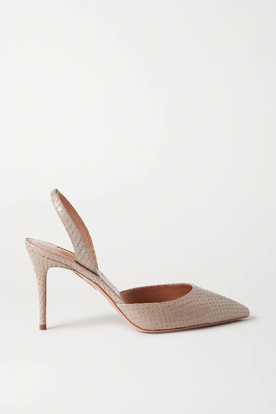 Shop Aquazzura So Nude 85 Snake-effect Leather Slingback Pumps In Taupe