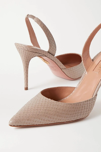 Shop Aquazzura So Nude 85 Snake-effect Leather Slingback Pumps In Taupe