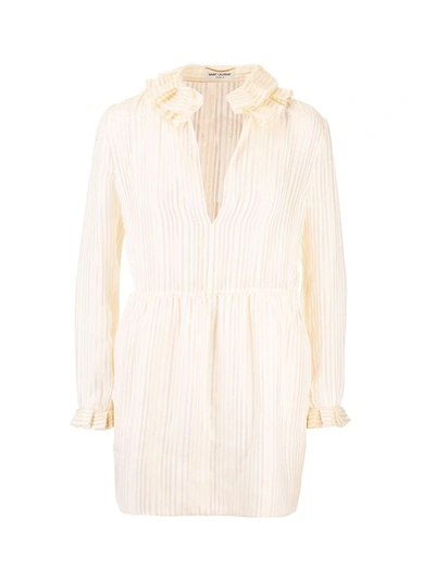 Shop Saint Laurent Women's White Silk Dress