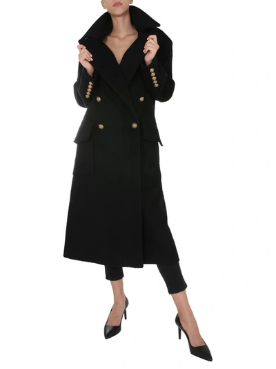 Shop Balmain Women's Black Wool Coat