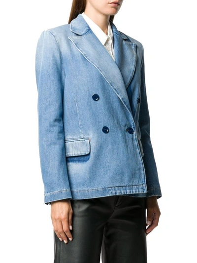 Shop Maison Margiela Women's Blue Cotton Blazer