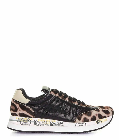 Premiata Conny Leopard Print Sneakers In White