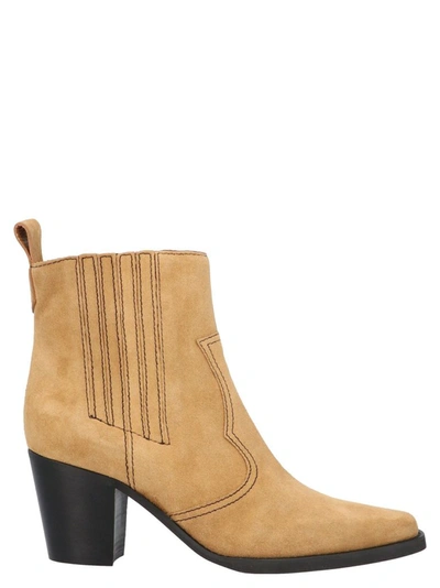 Shop Ganni Women's Beige Ankle Boots