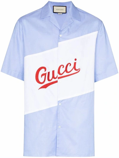 Shop Gucci Men's Blue Cotton Shirt