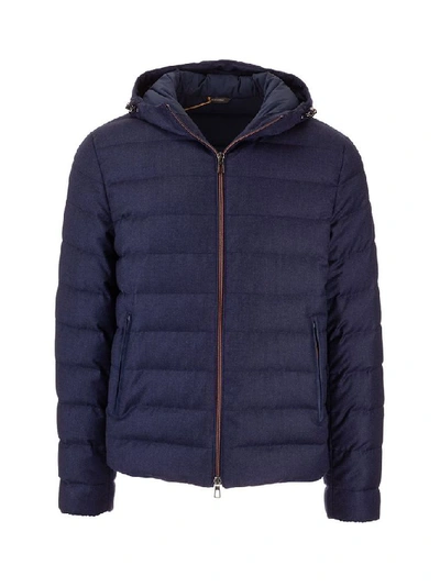 Shop Loro Piana Men's Blue Wool Down Jacket