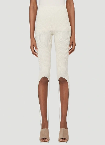 Shop Jacquemus Albi Ribbed Stirrup Leggings In Beige