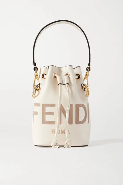 Shop Fendi Mon Trésor Mini Debossed Leather Bucket Bag In White