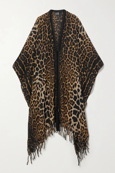 Shop Saint Laurent Fringed Leopard-print Wool Wrap In Leopard Print