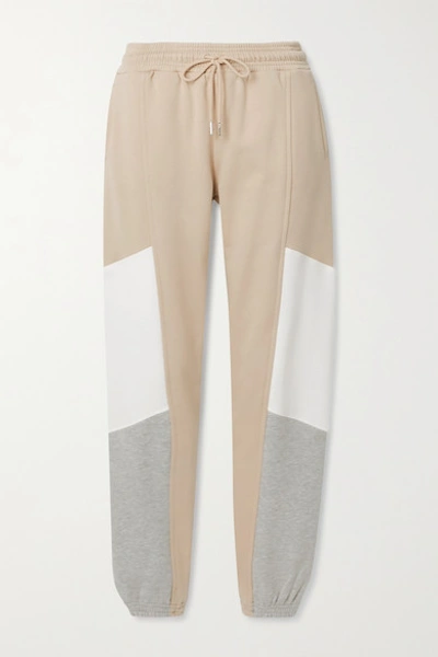 Shop Ninety Percent Color-block Organic Cotton-jersey Track Pants In Beige