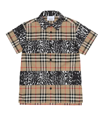 Shop Burberry Vintage Check Leopard Cotton Shirt In Beige