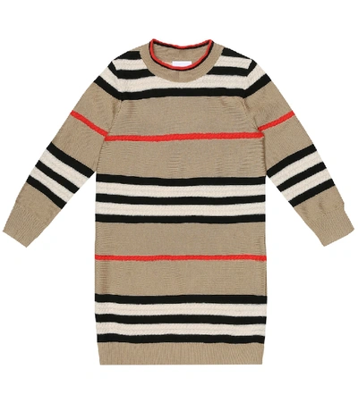 Shop Burberry Icon Stripe Wool-blend Dress In Beige