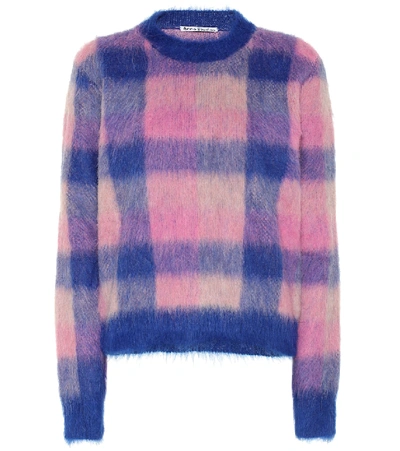 Acne Studios Checked Alpaca-blend Sweater Blue/pink | ModeSens