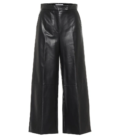Shop Max Mara Ravel High-rise Wide-leg Leather Pants In Black