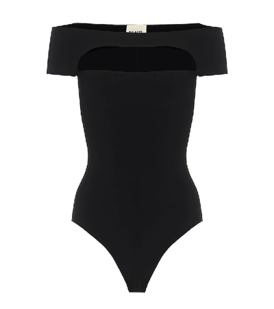 Shop Khaite Talie Cutout Off-shoulder Bodysuit In Black