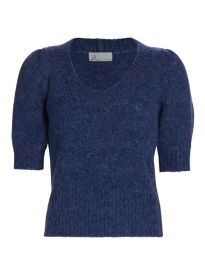Shop Dh New York Sam Puff-sleeve Knit Sweater In Indigo