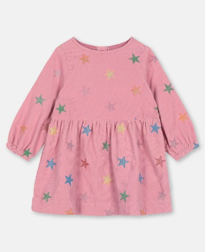 Shop Stella Mccartney Kids Pink Glitter Stars Corduroy Dress