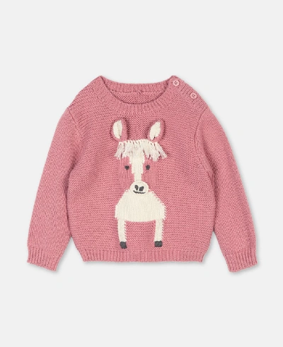 Shop Stella Mccartney Kids Horse Intarsia Cotton-wool Sweater In Pink