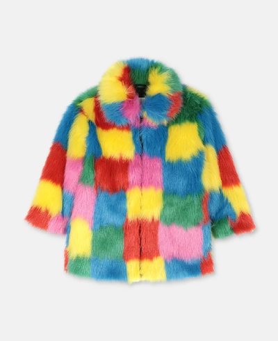 Shop Stella Mccartney Kids Multicolour Multicolour Fake Fur Coat In Multicolor