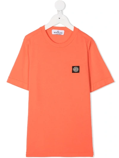 Shop Stone Island Junior Logo Cotton T-shirt In Orange