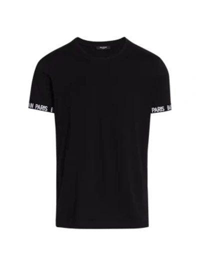 Shop Balmain Men's Logo Sleeve T-shirt In Noir