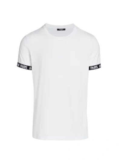 Shop Balmain Logo Sleeve T-shirt In White