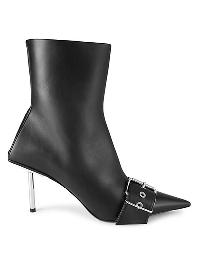 Shop Balenciaga Leather Point-toe Buckle Booties In Black