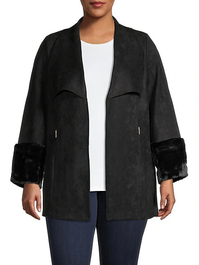 Shop Carmen Marc Valvo Women's Faux Suede & Faux Fur-trim Jacket In Black