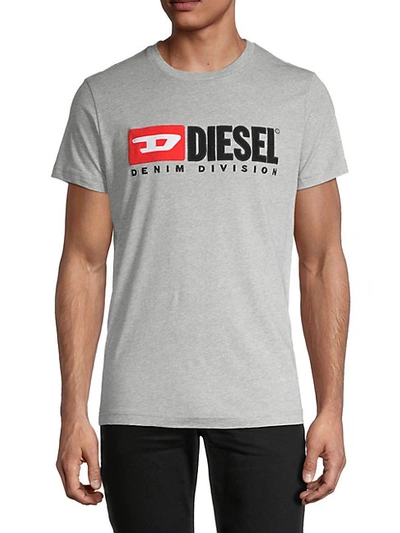 Shop Diesel T-diego-division Cotton T-shirt In Melange Grey