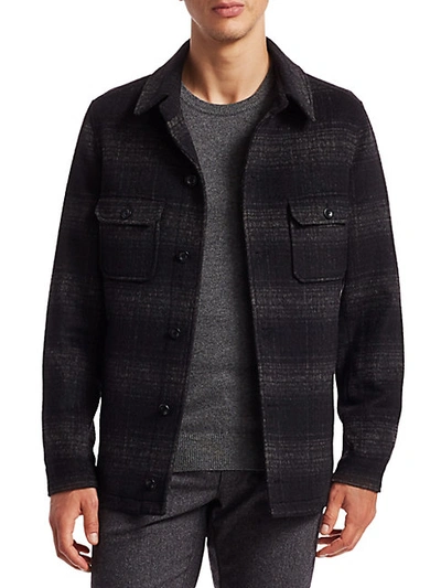 Shop Saks Fifth Avenue Men's Collection Plaid Shirt Jacket In Black Plaid