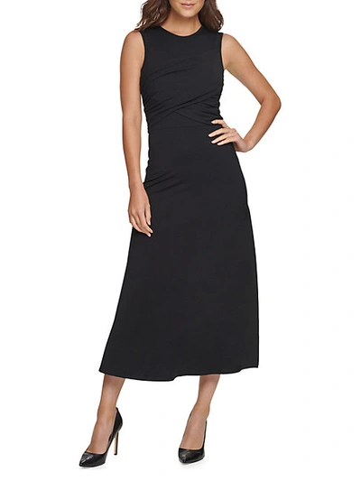 Shop Donna Karan Women's Crossover Mid-length Dress In Black