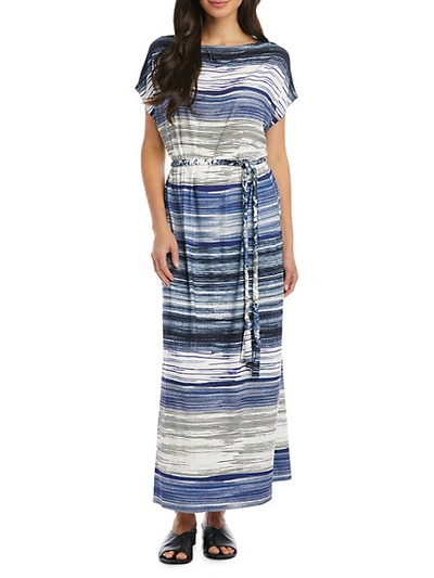 Shop Karen Kane Grecian Striped Maxi Dress In Blue
