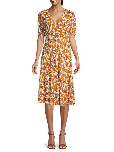 Shop Diane Von Furstenberg Idris Floral Puff-sleeve Dress In Eden