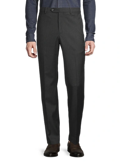 Shop Lauren Ralph Lauren Flat-front Twill Trousers In Charcoal