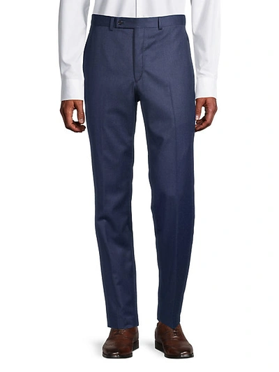 Shop Lauren Ralph Lauren Solid Flat-front Trousers In Blue