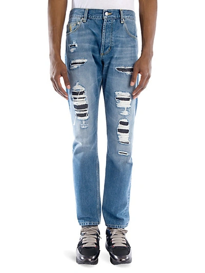 Shop Alexander Mcqueen Slim-fit Distressed Denim Jeans