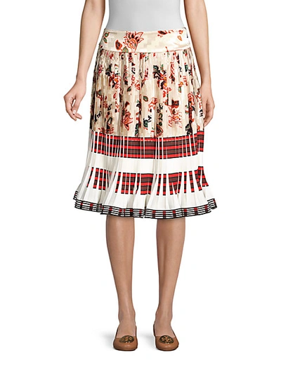 Shop Tory Burch Printed Pleated Skirt In Ivory Multi