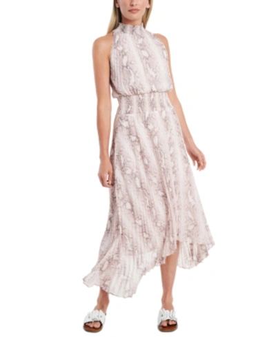 Shop 1.state Snakeskin-print Smocked Dress In Ballet Dust