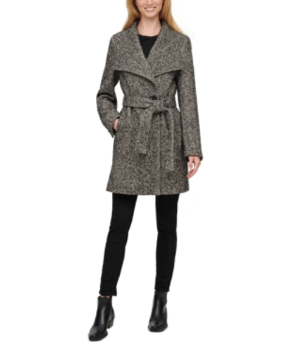 Calvin Klein Women's Petite Asymmetrical Belted Wrap Coat, Created For  Macy's In Black/white | ModeSens