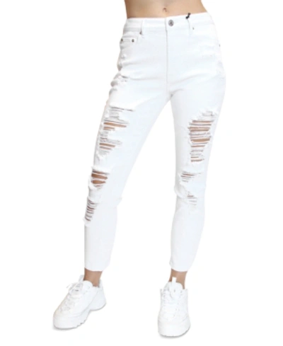 Shop Almost Famous Juniors' Distressed Mom Jeans In Wht