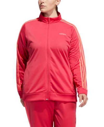 Shop Adidas Originals Adidas Women's Plus Size Essential 3-stripe Tricot Track Jacket In Power Pink/signal Pink