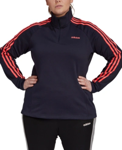 Shop Adidas Originals Adidas Essentials Women's Plus Size 3 Stripe Fleece Quarter-zip In Legend Ink Blue/signal Pink