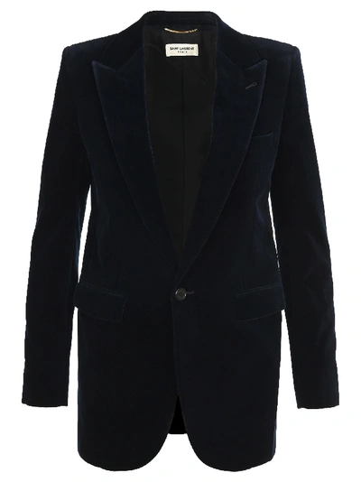 Shop Saint Laurent Velvet Blazer In Navy